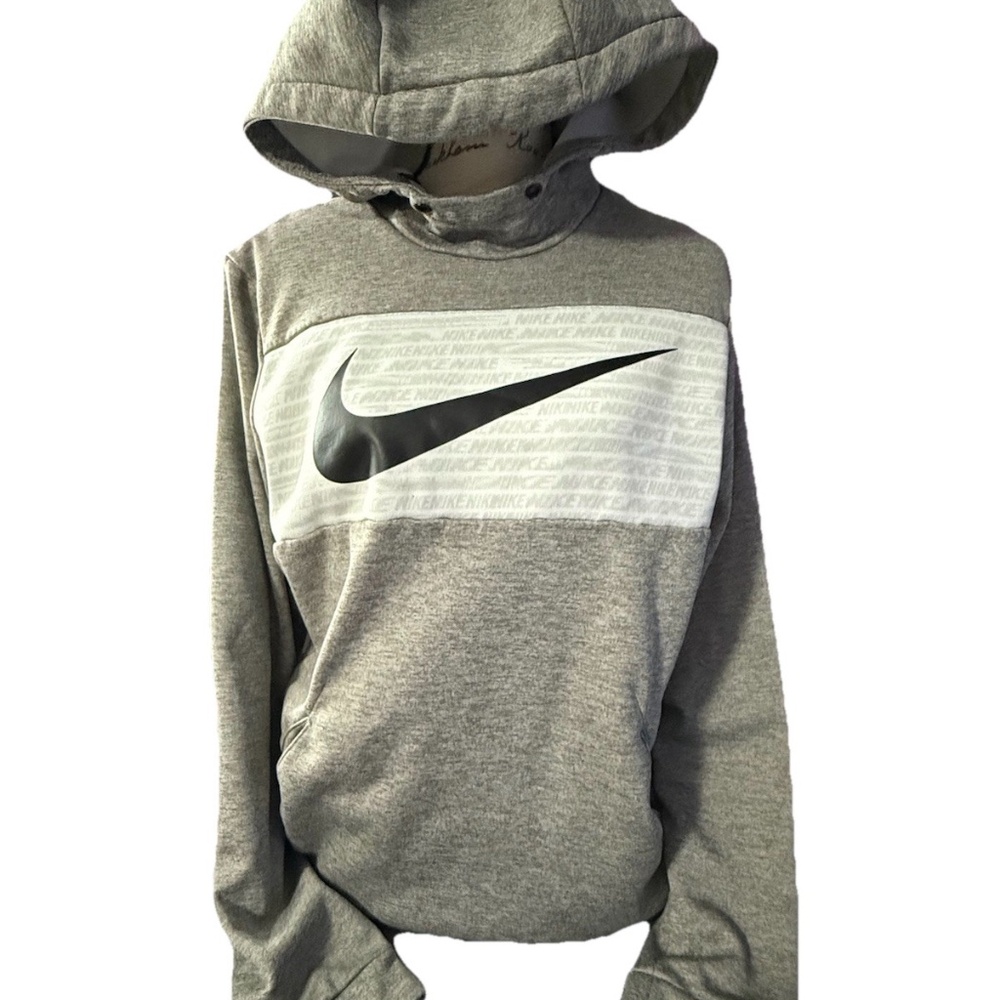 Nike Mens Dri Fit Pullover Long Sleeve Hoodie Fleece Lined Grey- Size M